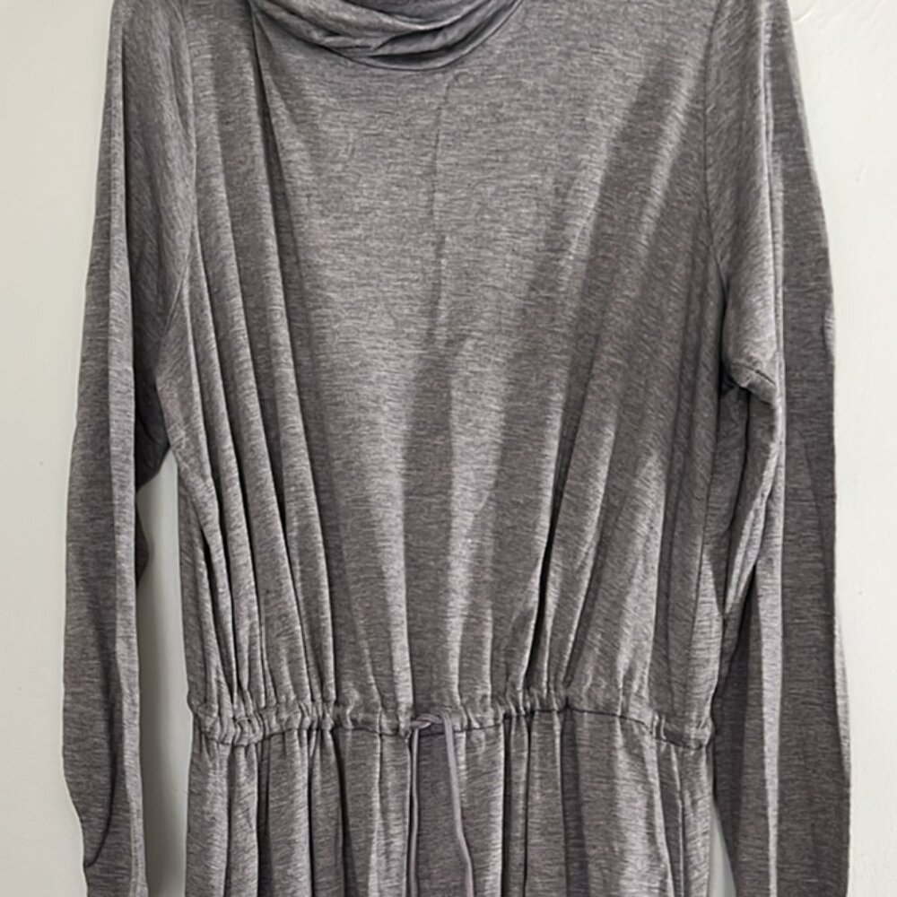 Susan Graver Jersey Knit Maxi Dress Loungewear 1X Gray Cowl Neck Drawstring wais
